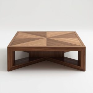 tavolino basso in legno scuro design stile parquet con ripiano inferiore