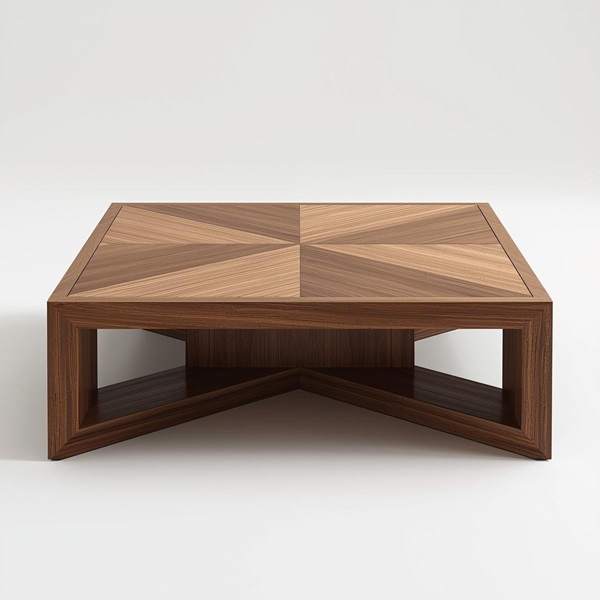 tavolino basso in legno scuro design stile parquet con ripiano inferiore
